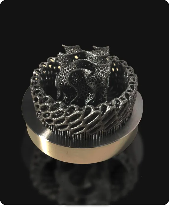 Gyroid lattice ring printed in metal on an AO Metal printer