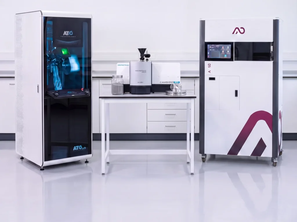 AO Metal R&D bundle: ATO Lab atomizer, Camsizer X2 particle analyzer and AO Metal A50 printer in one lab